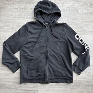 Adidas Men's Zip Up Hoodie Black Logo Sleeve XL